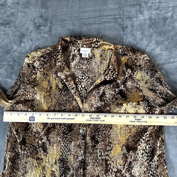 Jaclyn Smith Top Blouse Button Up Shirt Women Size XL Collared Brown Pleated - Picture 6 of 8
